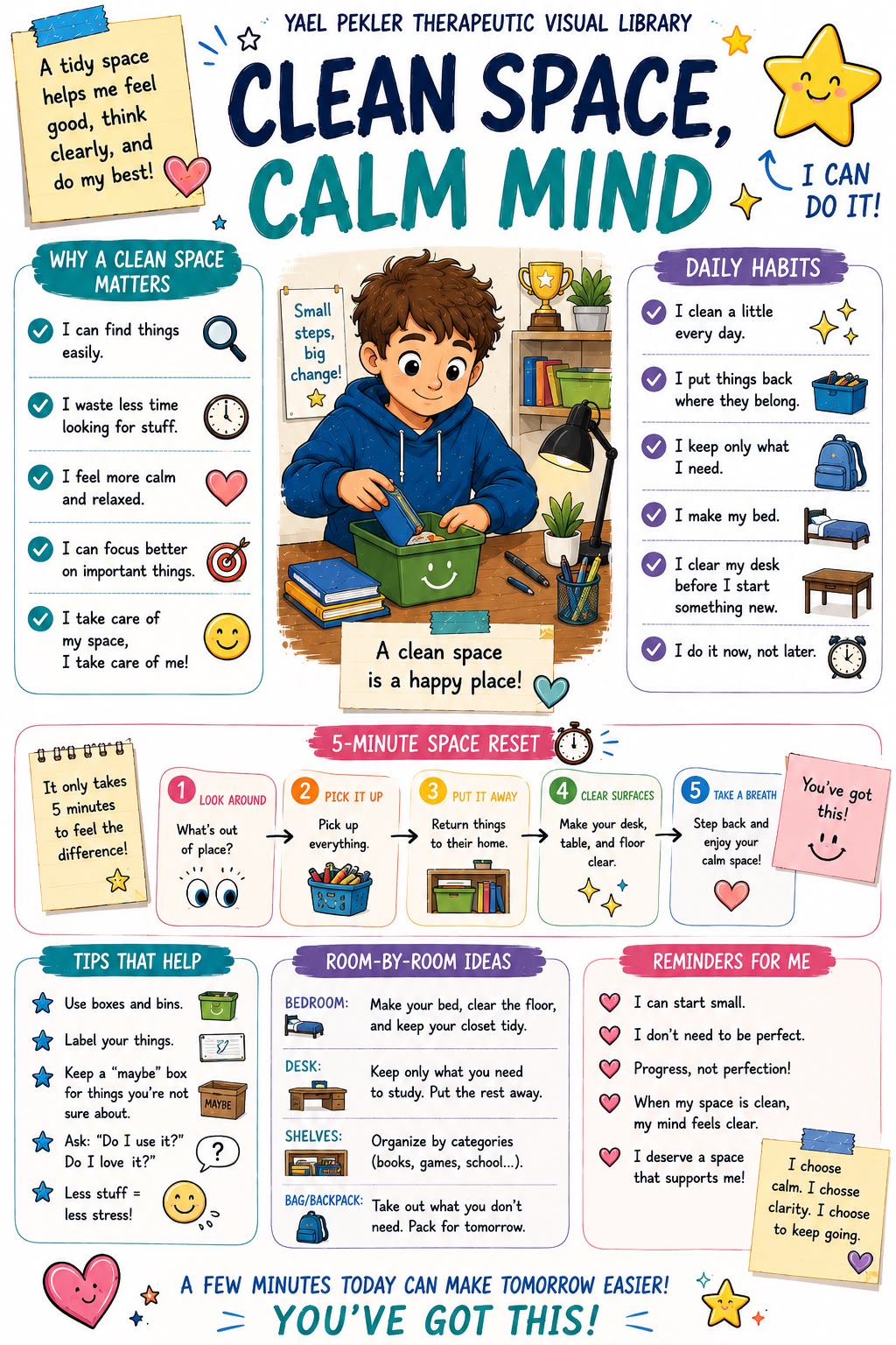 Clean Space, Calm Mind poster — kids edition