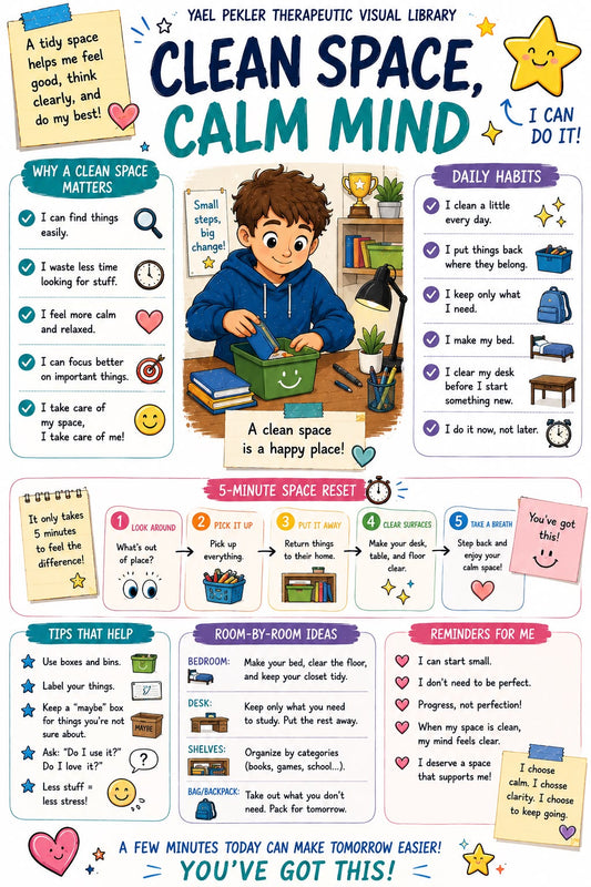 Clean Space, Calm Mind poster — kids edition