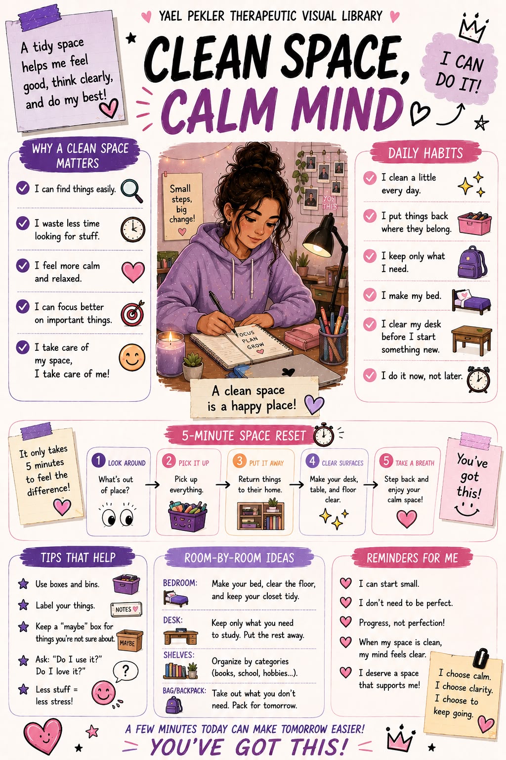 Clean Space, Calm Mind poster — teen lavender edition