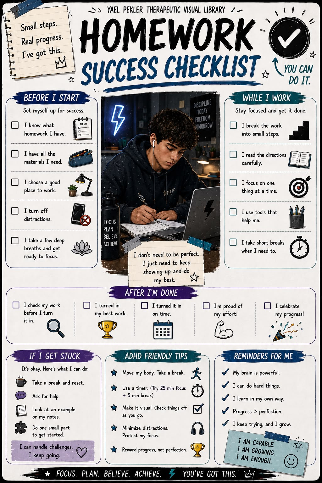 Homework Success Checklist printable, bold teen style
