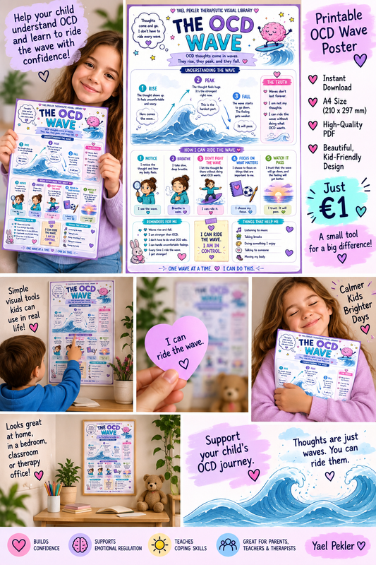 The OCD Wave printable poster helping children understand OCD thoughts and ride the urge
